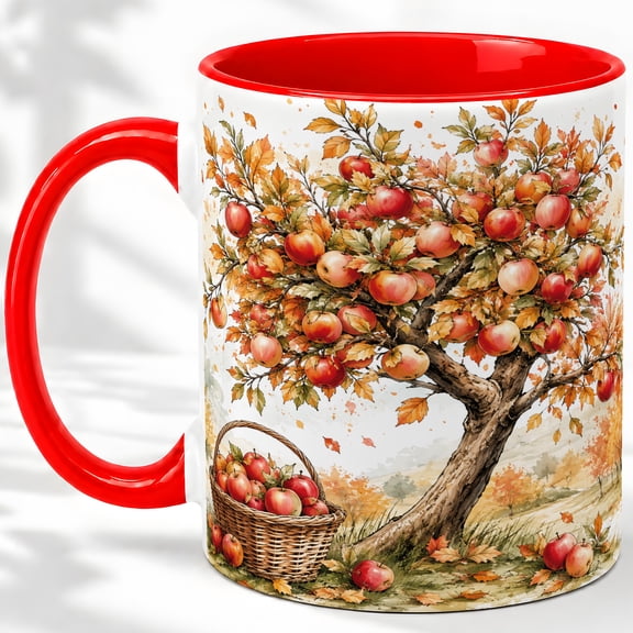 Autumn Accent Mug, 11oz Ceramic Coffee Cup for Home Glossy ceramic mug with autumn artwork for daily coffee, tea, or office use