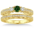 thumbnail image 2 of 2 Carat Emerald & Diamond Antique Milgrain Bridal set on 10k Yellow Gold, 2 of 3