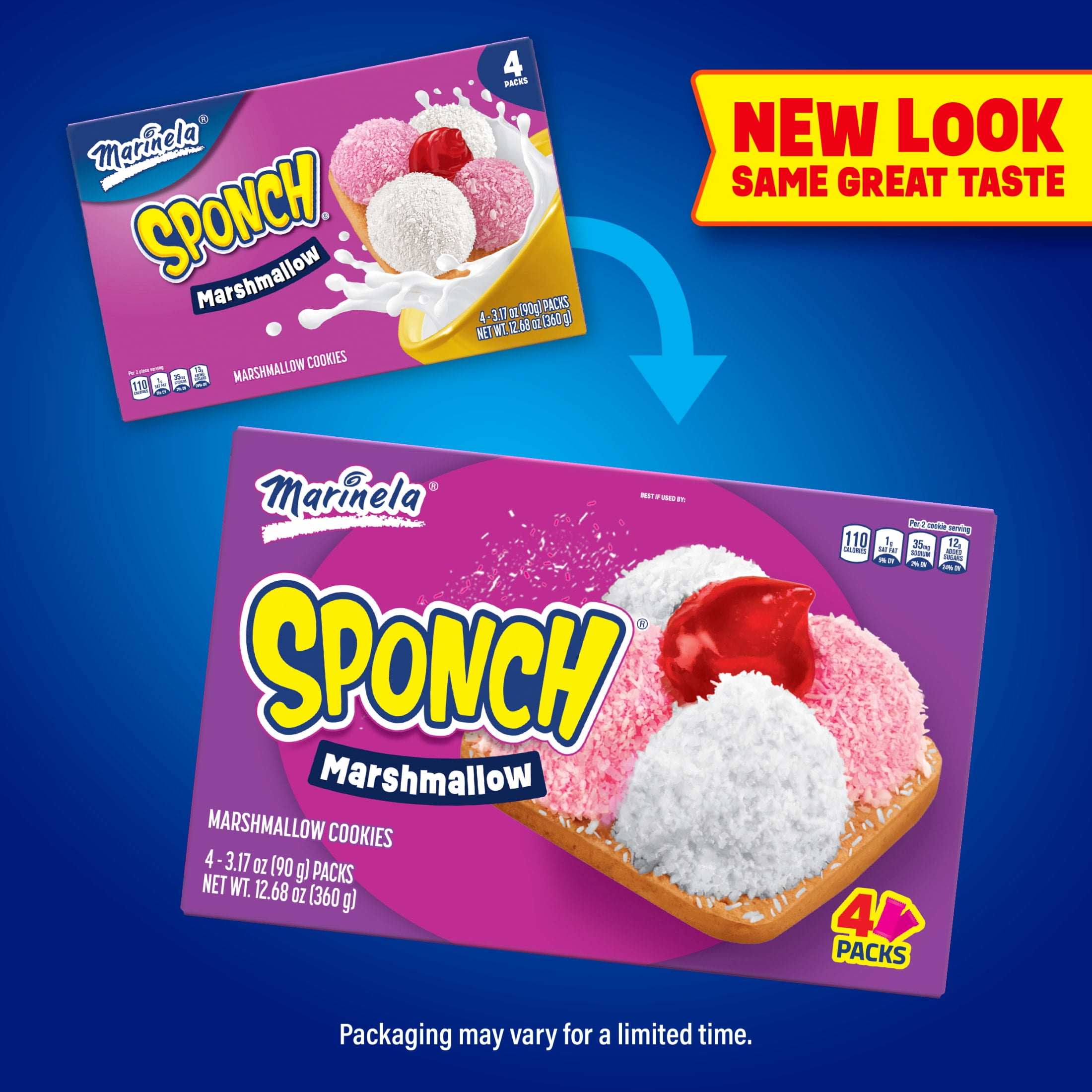 Marinela Sponch Marshmallow and Strawberry Coconut Cookies, 4 packs, Cookies, 18.07 oz Multipack
