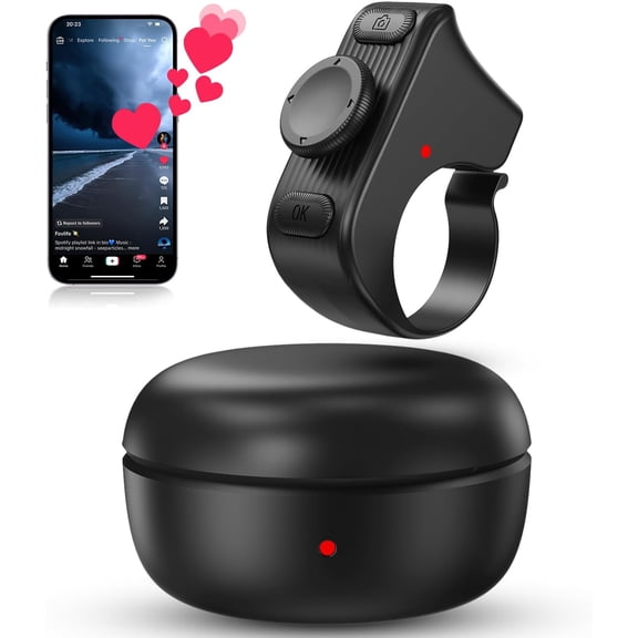 [New Upgrade, Easy to Use] TikTok Scrolling Ring Remote Control, Camera Shutter Remote, Wireless Bluetooth Scrolling Ring for iPhone, iPad, iOS, Android - Black
