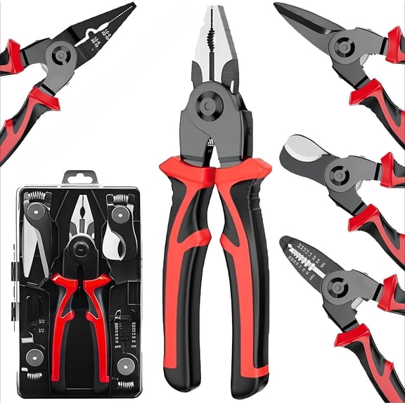 5 In 1 Tools Multifunctional Interchangeable Plier Set Wire Stripper Crimping Tool Cable Cutter Electrician Scissors, and Linesman Pliers All In One Kit with Storage Case