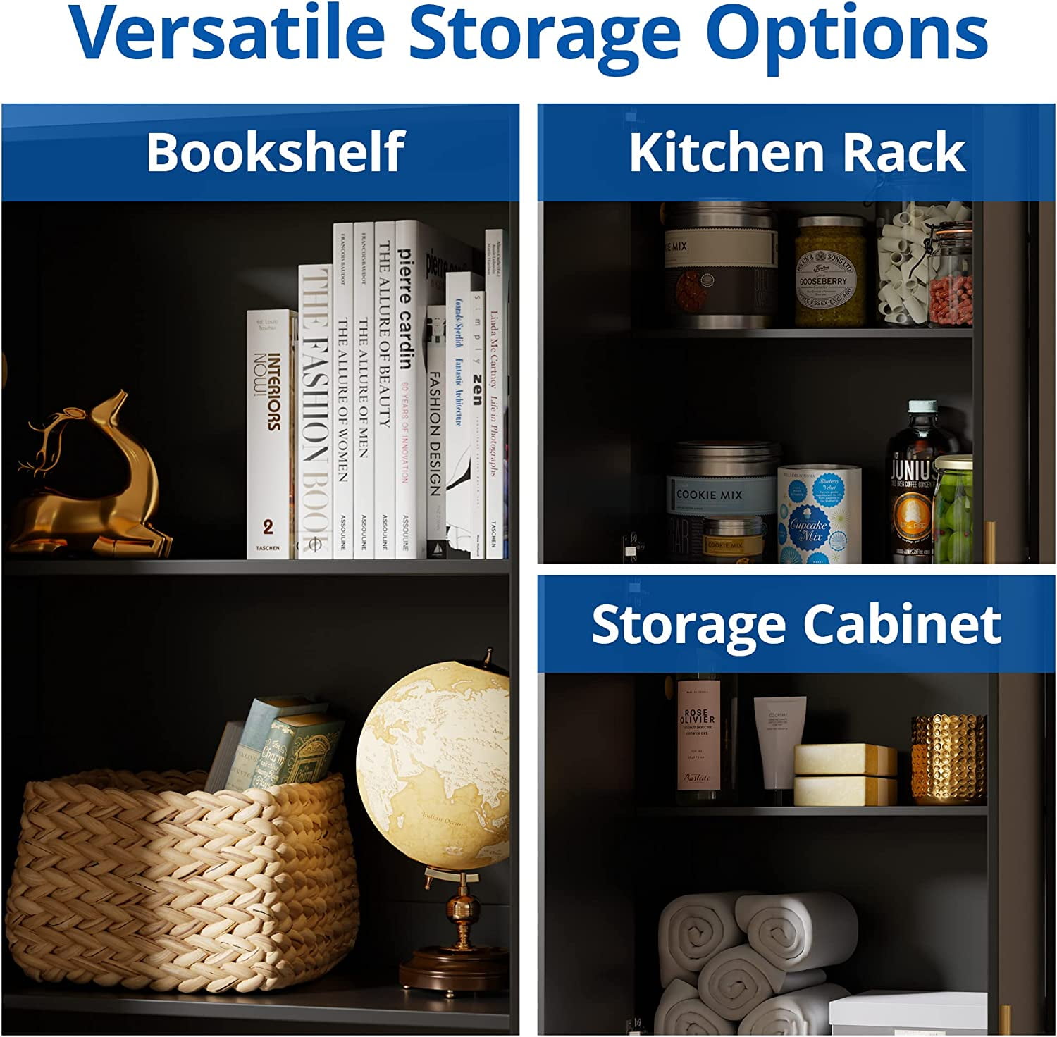 Cozy Castle Kitchen Pantry Storage Cabinet 71" Tall 4 Doors Wood Freestanding Cupboard with 2 Adjustable Shelves for Dining Room Living Room, Laundry, Bathroom, Oak