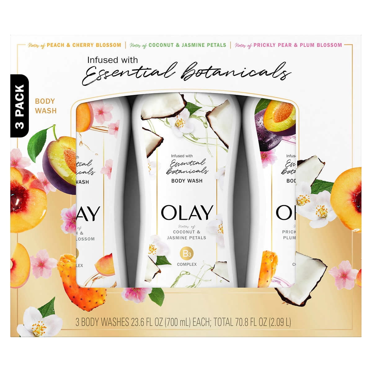 Olay Essential Botanicals Body Wash, 23.6 Fluid Ounce (Pack of 3