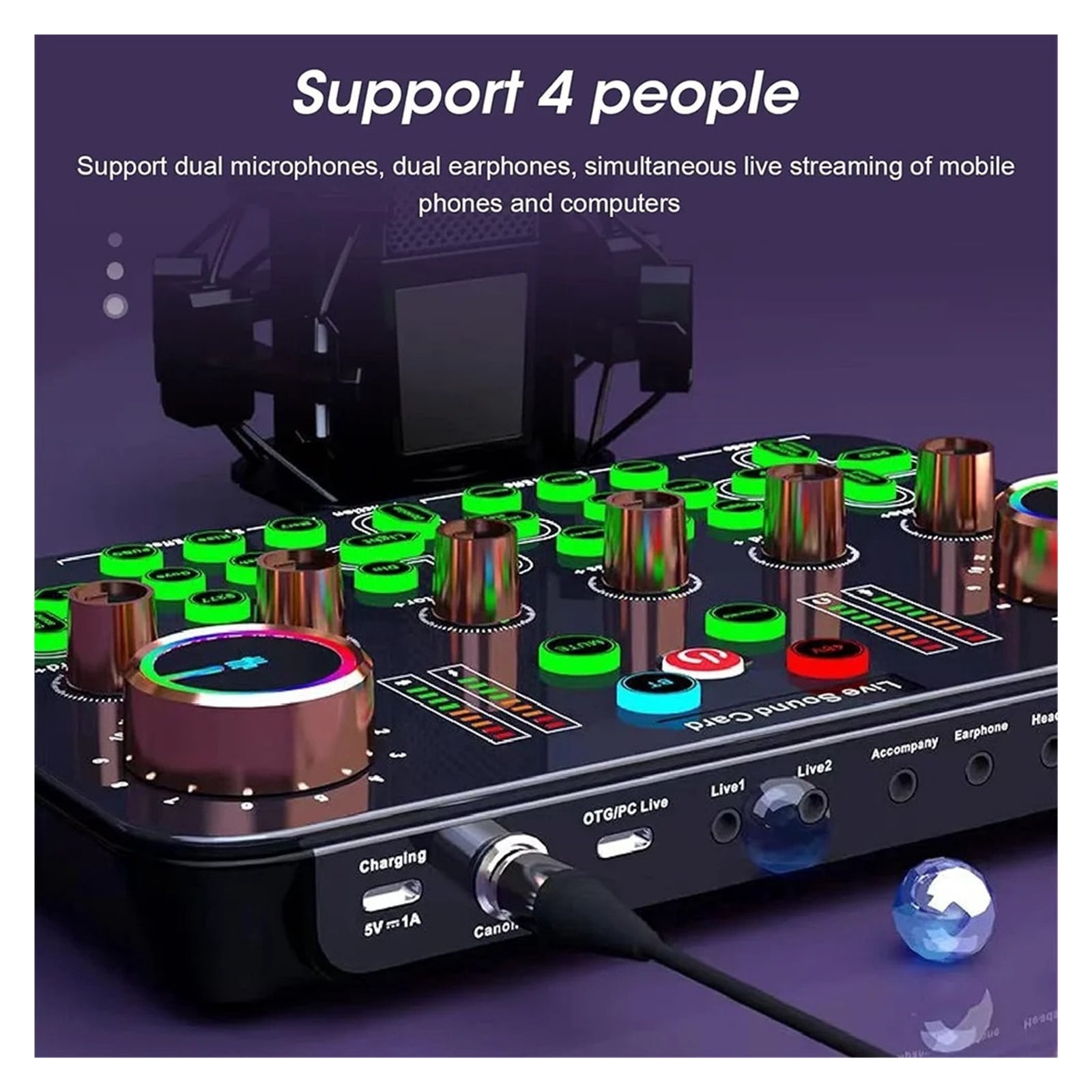 Live Sound Card Mixer Interface With DJ Mixer Live Sound Effects Speech Converter For e PC Streaming Media Recording ,Easy to Operate