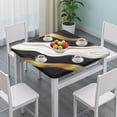 thumbnail image 3 of Black Marble Gold Wave Pattern Square Fitted Tablecloth with Elastic Edge,Square Table Cover,Washable Elastic Table Cover for Home Kitchen Party Decor 34"x34", 3 of 6
