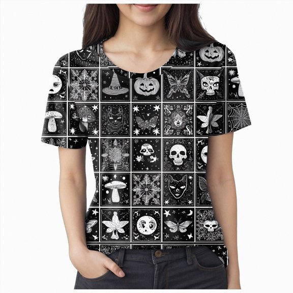 Godom Halloween Shirts for Women Funny Graphic Tee Shirts Pumpkin Short Sleeve Top