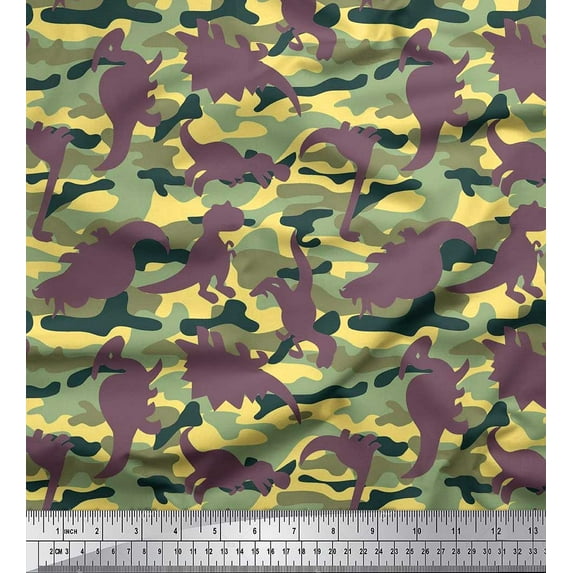 Soimoi Satin Silk Fabric Camouflage Texture & Dinosaur Animal Fabric Prints By Yard 42 Inch Wide