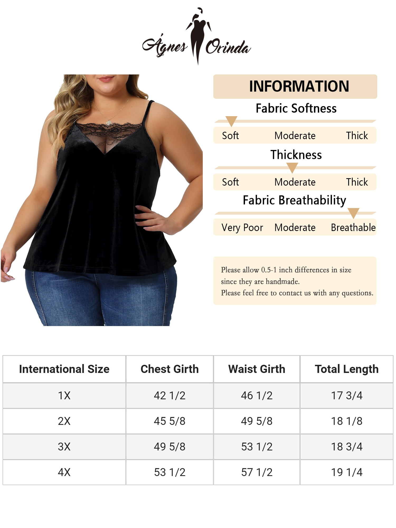 Unique Bargains Women's Plus Size Velvet Camisole Adjustable Strap Lace  Cami Tank Tops 