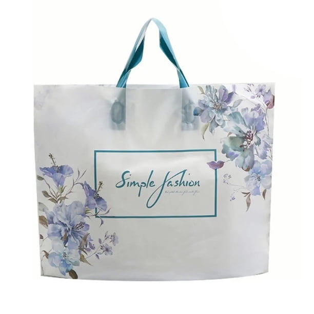 50 bolsas de regalo de 38 x 30 x 8 cm, diseño de asa blanca, material plástico portátil, bolsa de regalo decorativa para celebraciones navideñas