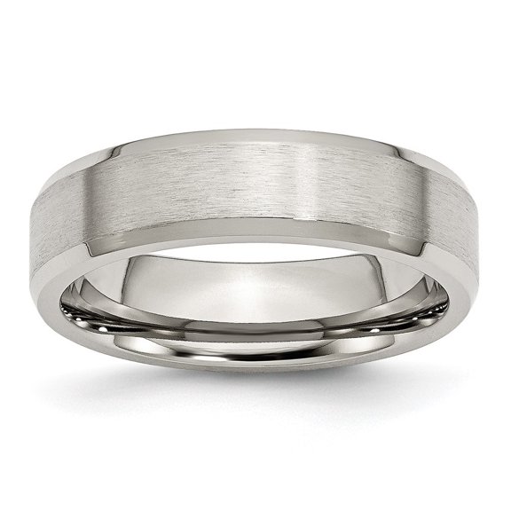 Auriga Stainless Steel Brushed and Polished 6 mm Flat Beveled Edge Band for Women Size 6