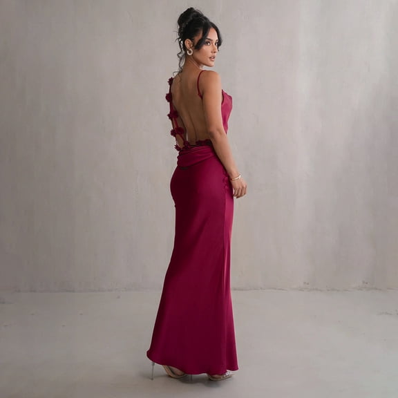 Women's Black Satin Cowl Neck Maxi Dress - Spaghetti Strap Bodycon Evening Gown