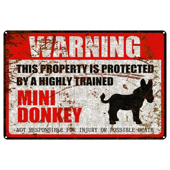 Mini Donkey Warning Aluminum Metal Sign Pet Gift,This Property Is Protected By Highly Trained Sign 12X8 Inch