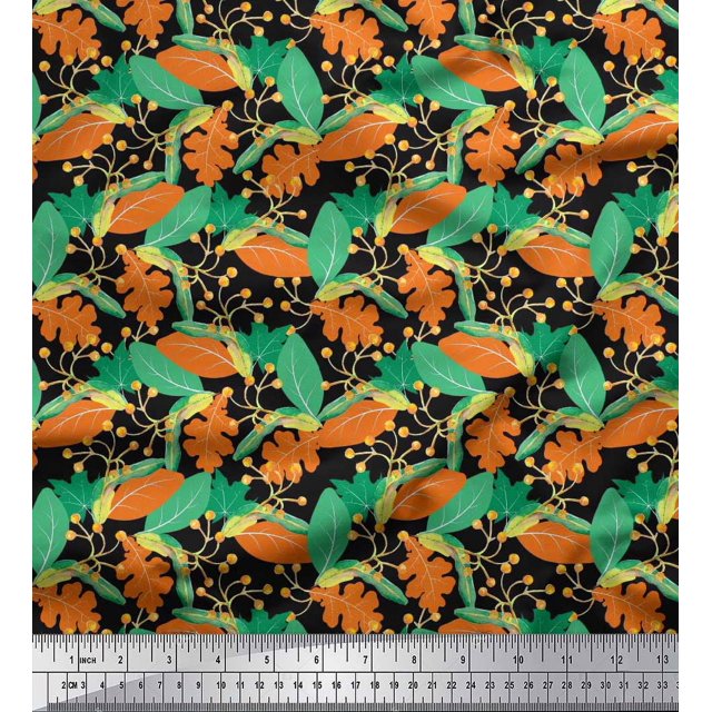 Soimoi Rayon Fabric Berries & Autumn Leaves Print Fabric by Yard 42 Inch Wide