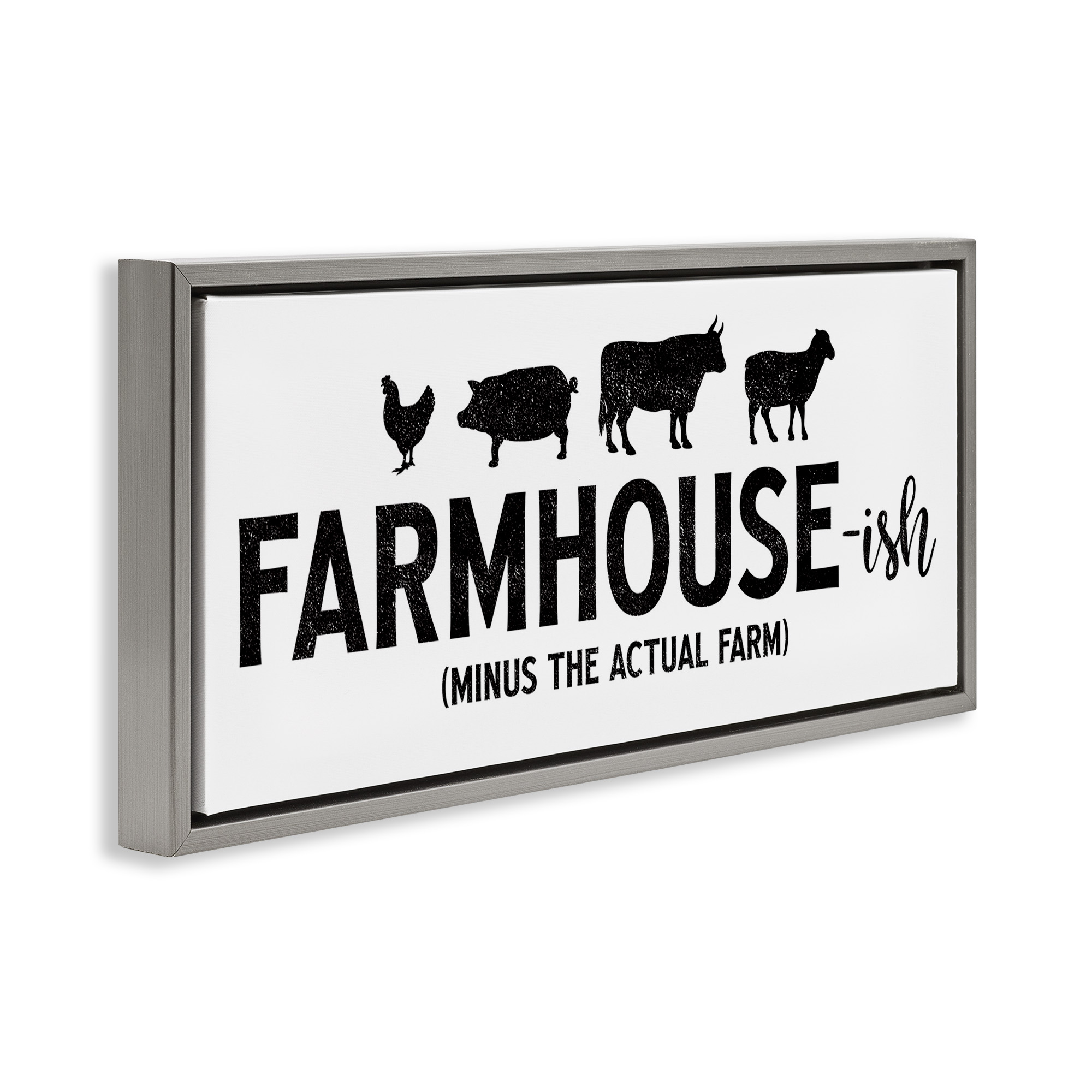 Stupell Industries Farmhouse-ish Funny Country Phrase Animals & Insects Painting Gray Floater Framed Canvas Art Print Wall Art, 31 x 14