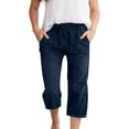 thumbnail image 2 of LangJing Girls Capri Pants with Pockets Wide Leg Elastic Waist Capris Summer Kids Loose Straight Leg Cropped Sweatpant Dark Blue,7 Years, 2 of 6