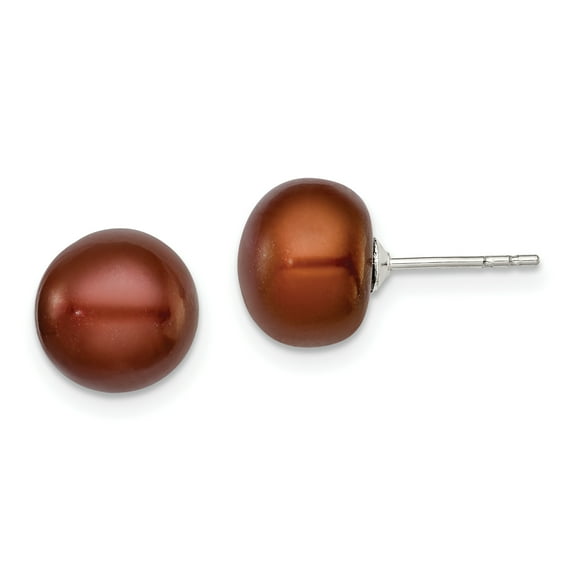 Primal Silver Sterling Silver Rhodium-plated 9-10mm Brown Freshwater Cultured Button Pearl Stud Earrings