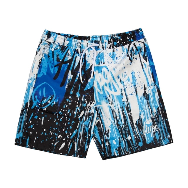 Hype - Pantalones Cortos Casuales Diseño Graffiti con Goteos Niños (Negro, Azul, Blanco)