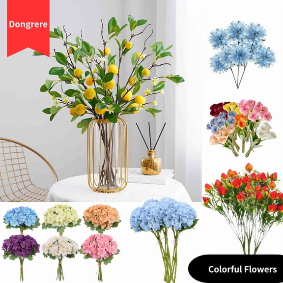 Dongrere 2 Pcs Artificial Lemon Branches 27.5 Inch Fake Lemon Stems with Flowers for Home Wedding Dining Table Decor