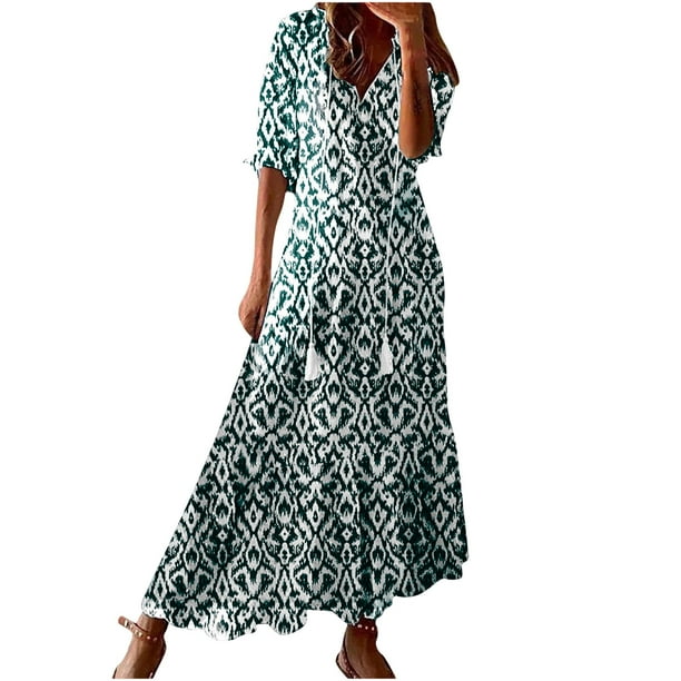 Vestido Corto de Verano de Moda con Cuello en V Vestido de Manga Corta Impreso, Vestido Casual Floral para Primavera Y Verano Diario, Fiesta Y Fecha