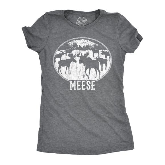 Womens Meese T Shirt Funny Moose Hilarious Sarcastic T Shirt (Dark Heather Grey) - M
