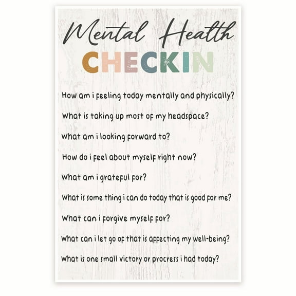 Mental Health Checkin Poster - Positive Empowering Thoughts - Counselor Therapy Therapist Wall Art Decor