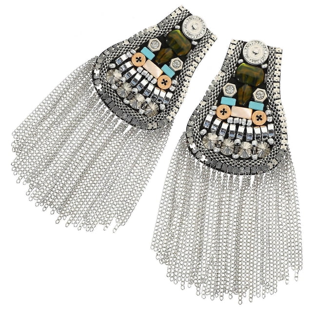 a refined and professional product description based on your input:\n\n \n\n**2pcs Silver Tassel Chain Epaulettes – Metal Shoulder Badges for Ceremony