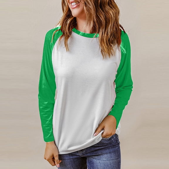 Lilgiuy Women's Blouse Spring Patchwork Long Sleeves Round Neck Casual Tee Tops for Fishing Hiking Climbing