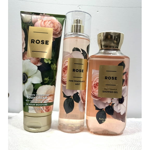 Bath & Body Works Rose 3 Piece Gift Set (Ultimate Hydration Body Cream 8 fl. oz., Fine Fragrance Mist 8 fl. oz., and Shower Gel 10 fl. oz.)