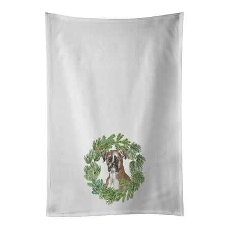 

Boxer Fawn Christmas Wreath White Kitchen Towel Set of 2 19 in x 28 in
