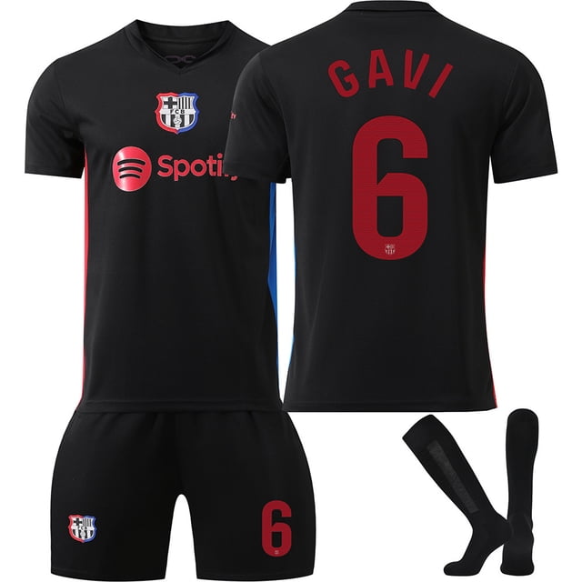 2425 Camiseta de visitante del Barcelona chaleco negro 19 Yamal No. 10 Messi traje de uniforme de fútbol camiseta transfronterizatalla 6+calcetines