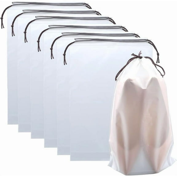 10Pcs 11.8 x 7.9 inch Clear Drawstring Bags Transparent Travel Shoe Bag Waterproof PE Frosted Drawstring Pouch with Rope Shoes Organizer