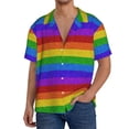 thumbnail image 3 of Naloa Colorful Glitter Rainbow Men's Loose Fit Cuban Collar Short-Sleeve Shirt with Button-down and Chest Pocket for Everyday Wear Outings - XX-Large, 3 of 7
