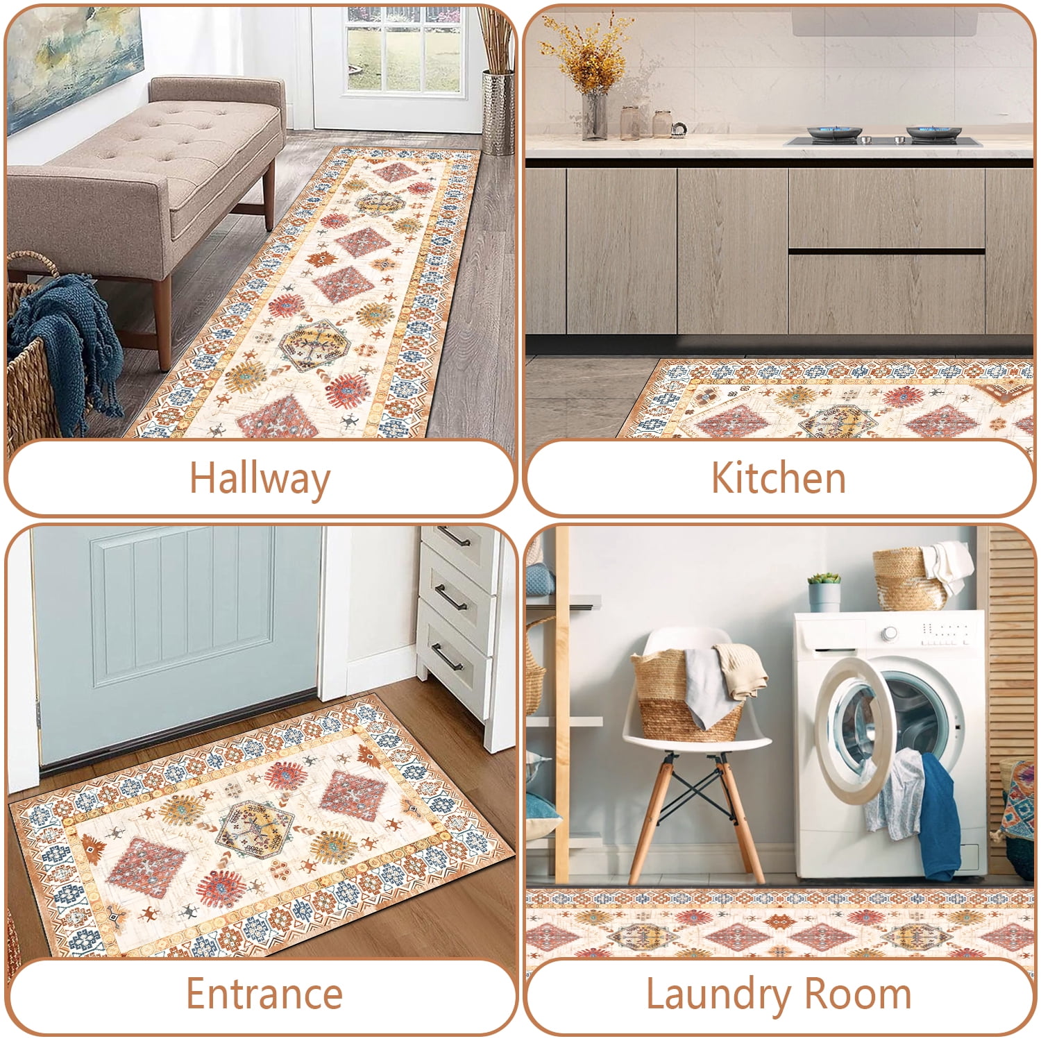3 Pieces Kitchen Rug Sets with Runner Non Slip Washable Mats for Floor Thick Kitchen Floor Mat Carpet Runner Rugs for Hallway Laundry Holiday Decor