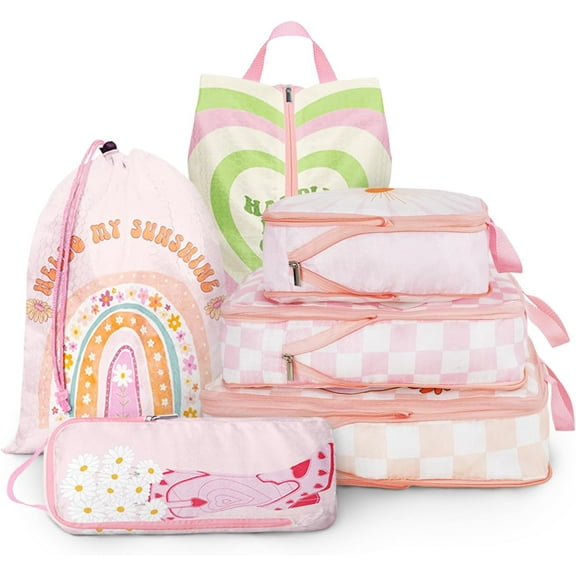 6 Pcs Compression Packing Cubes Travel for Suitcases, Waterproof Luggage Organizer Washable Storage Bags Set - Packaging Cubes for Backpack Travel Perfect for Carry-Ons and Storage