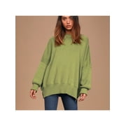 FREE PEOPLE Womens Green Cotton Blend Ribbed Knit Long Sleeve Crew Neck Tunic Sweater L