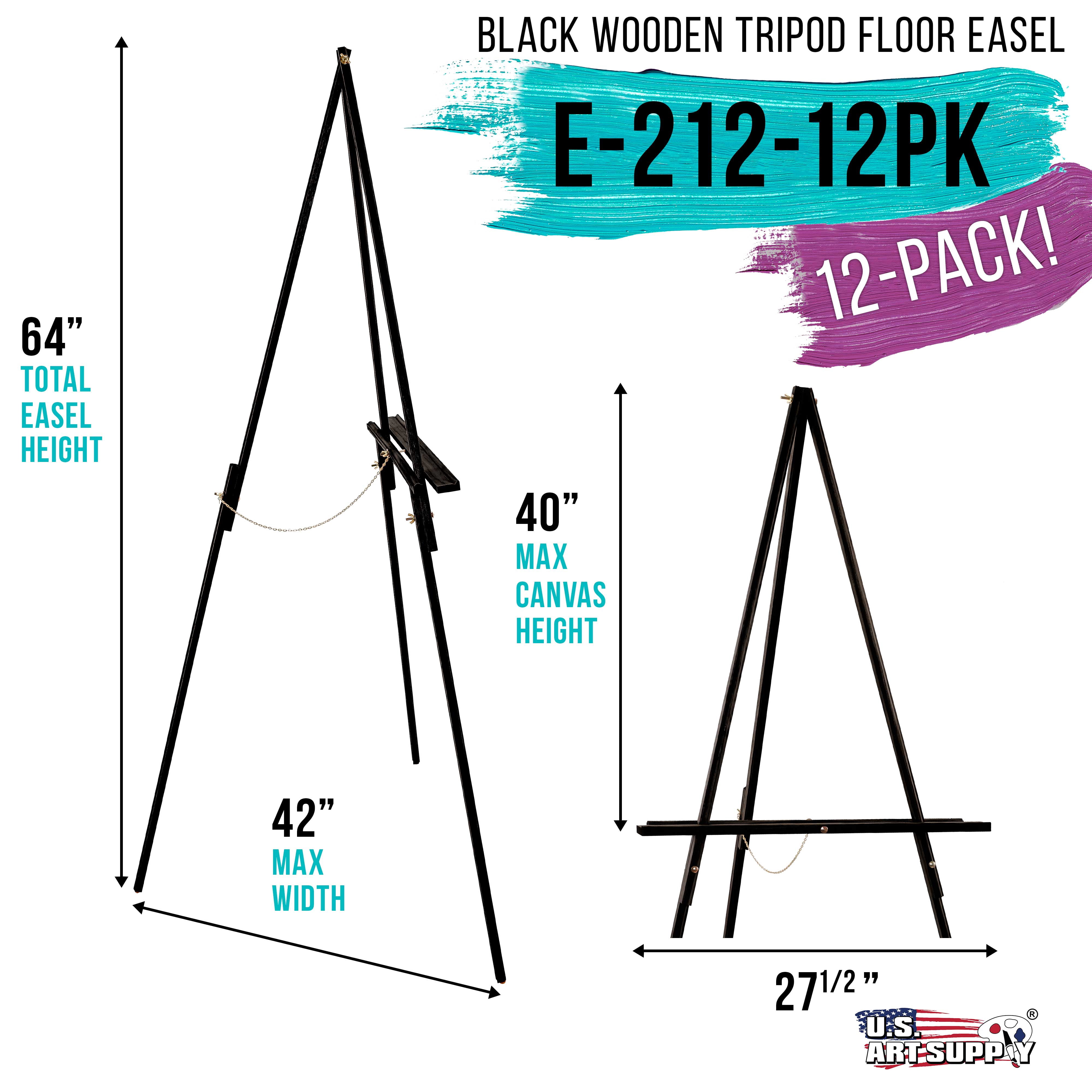 U.S. Art Supply 64" Black Torrey Wooden A-Frame Tripod Artist Floor Easel (Pack of 12), Adjustable Tray, Display Stand