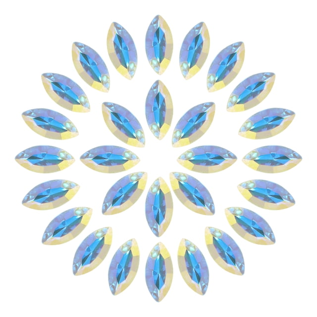 Uxcell 100Pcs Horse Eye Shape Rhinestones Glass Point Back Beads for Jewelry Making Clear Lake Blue