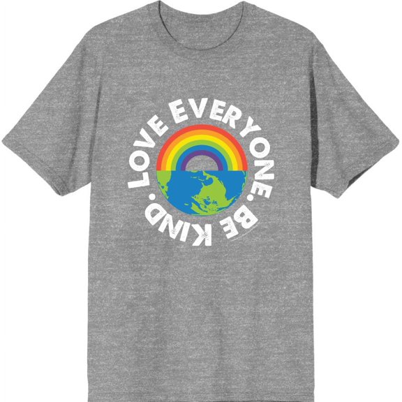 Pride Love Everyone Be Kind Men's Heather Gray Crew Neck Short Sleeve Tee-Medium