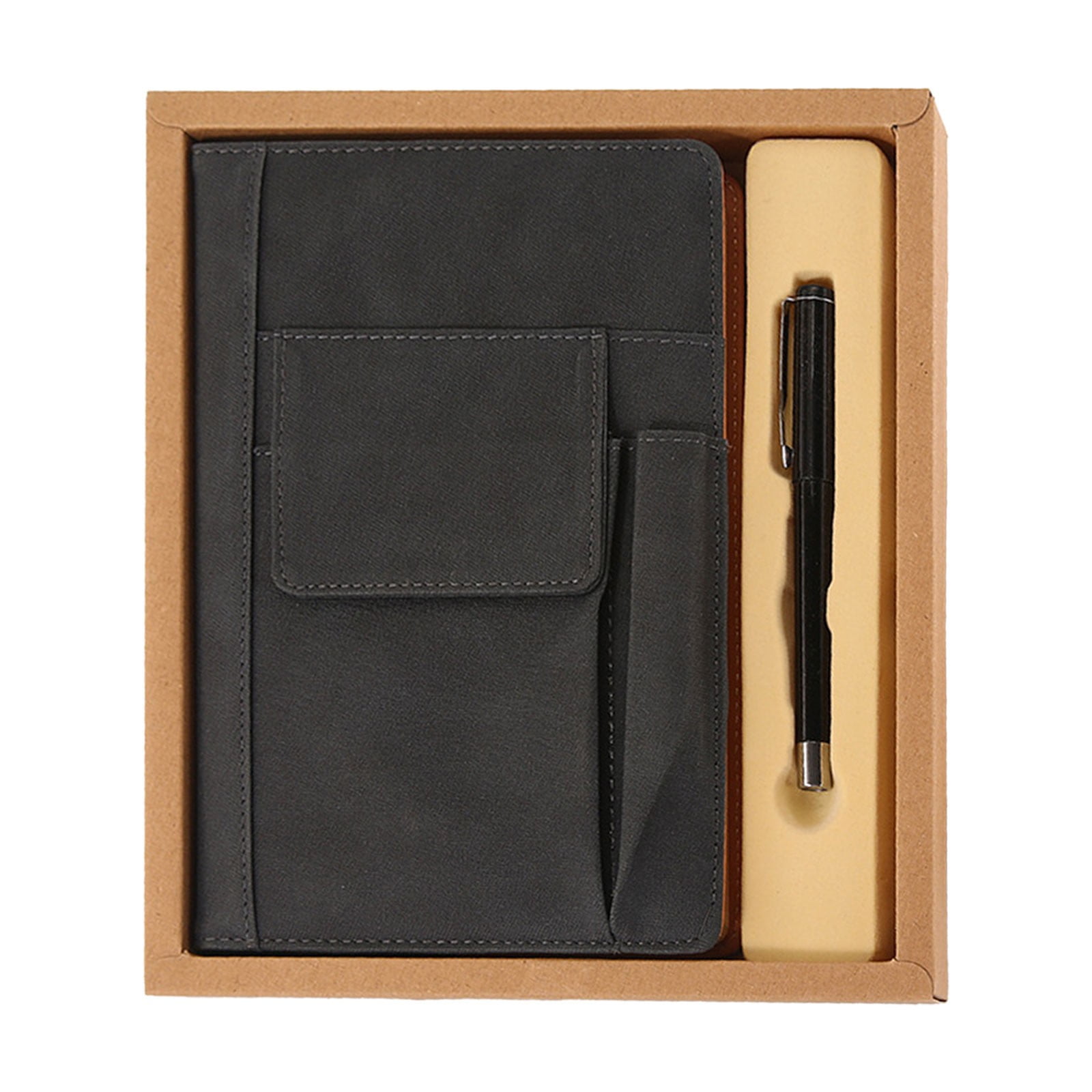 Leather Notebook Set - Thick Classic Ruled Notebook with Pen Loop and Pen, A5, Soft Faux Leather Hardcover Cover with Buckle(Brown) 5.71x8.46"