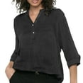 thumbnail image 2 of Oversized Tshirts for Women, Pocket Solid Color V Neck Cotton Long Sleeved Loose Casual Shirt, Black S, 2 of 5