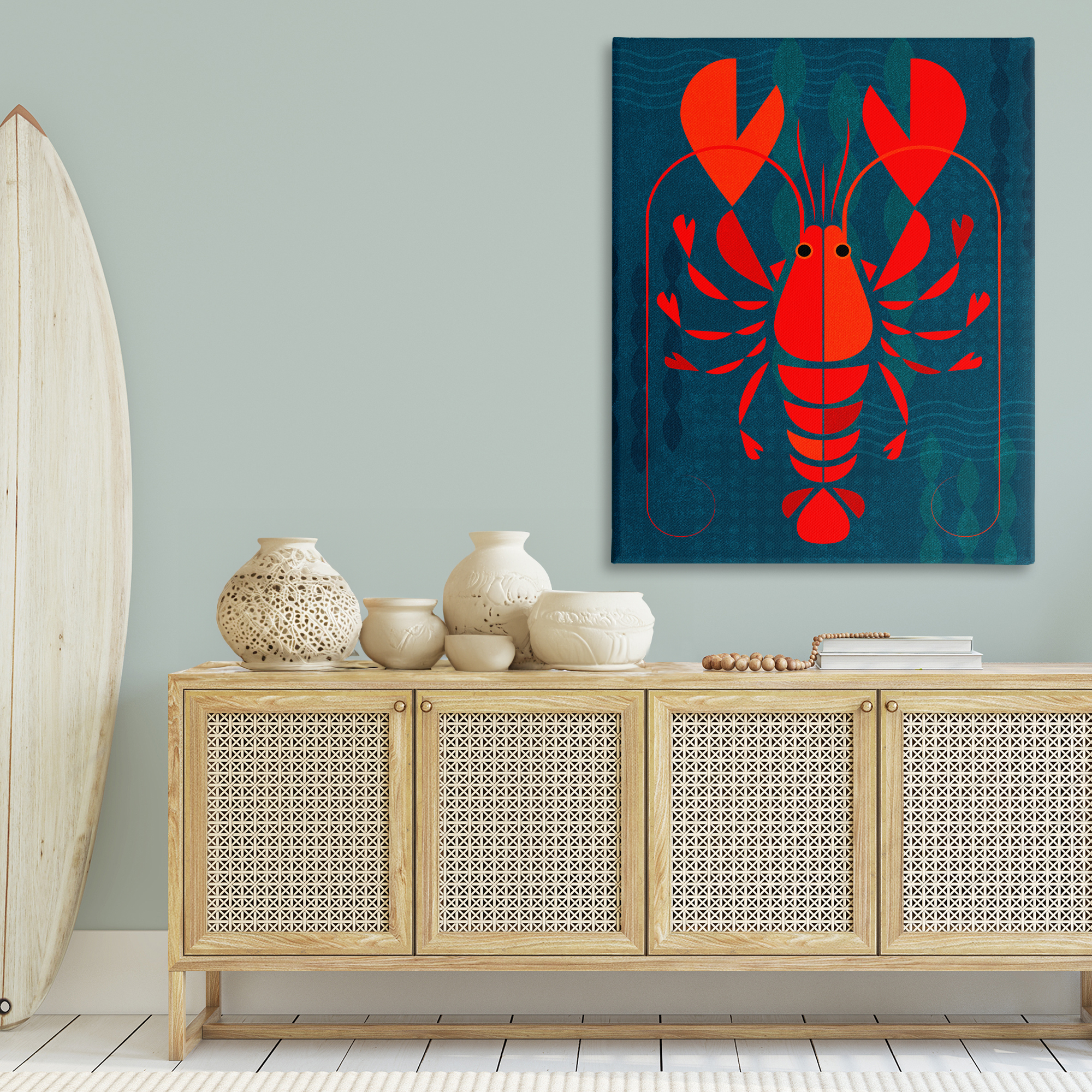 Stupell Industries Red Segmented Lobster Animals Painting Wrapped Canvas Art Print Wall Art, 36 x 48