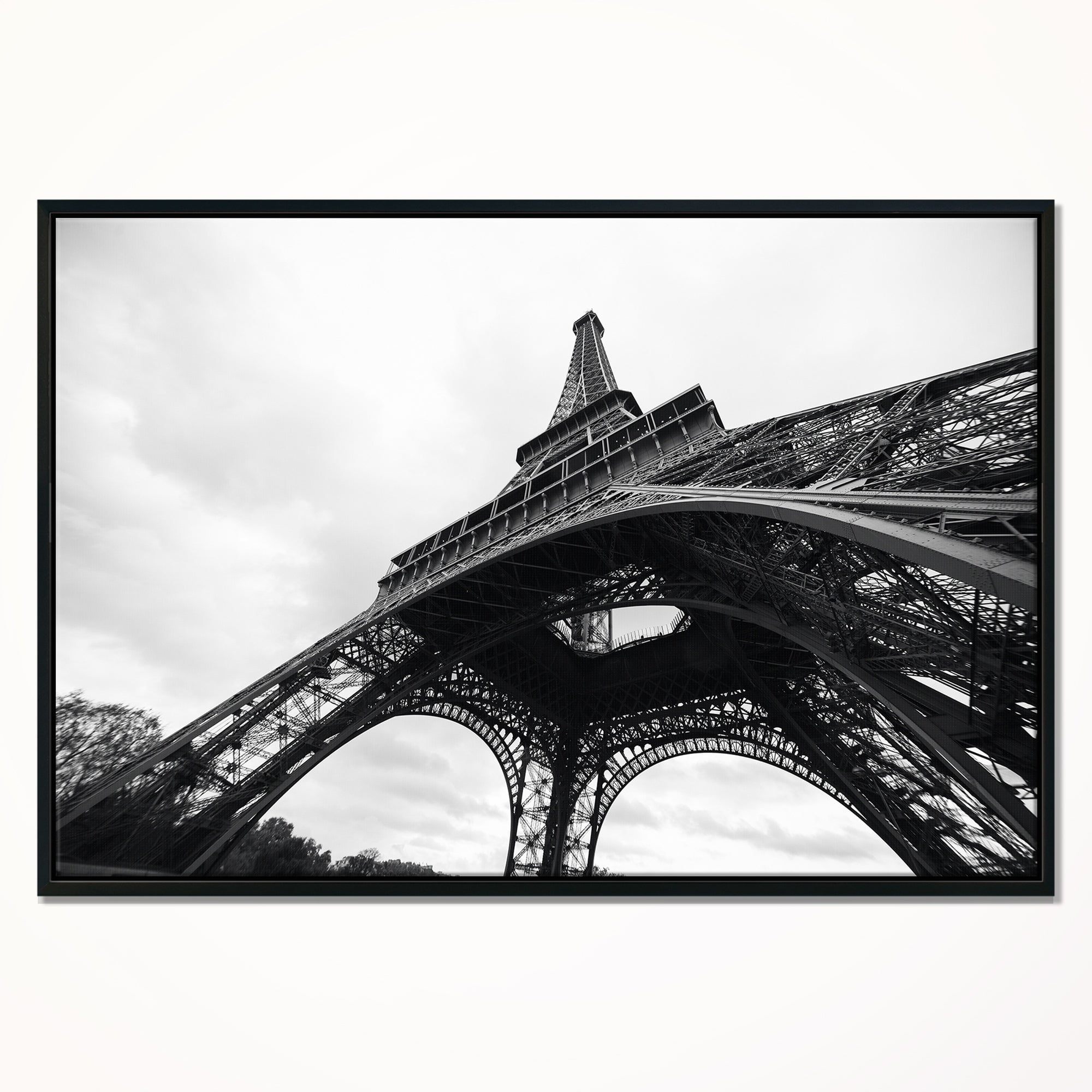 Design Art Paris Paris Eiffel Towerin Black And White Side View Framed Canvas Art Print