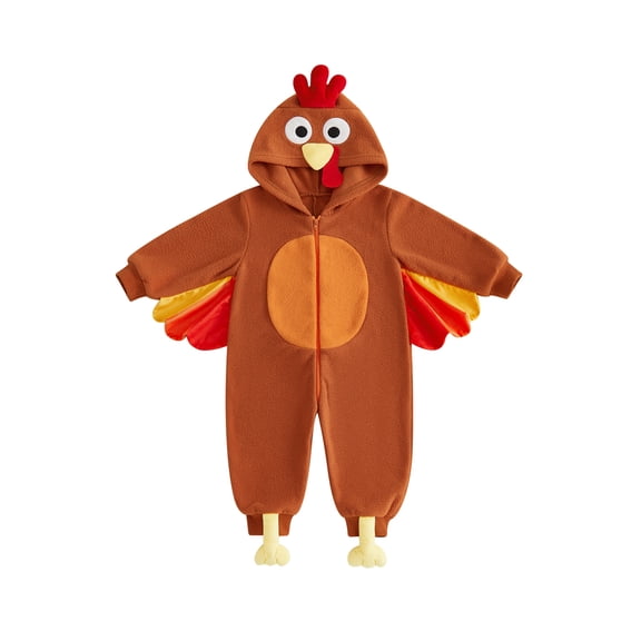 RUINIXCW Toddler Baby Girl Boy Thanksgiving Turkey Costume Kids Halloween Costume Infant Baby Boy Girl Fall Winter Clothes Warm Fleece Romper Long Sleeve Hooded Zip Up Jumpsuit