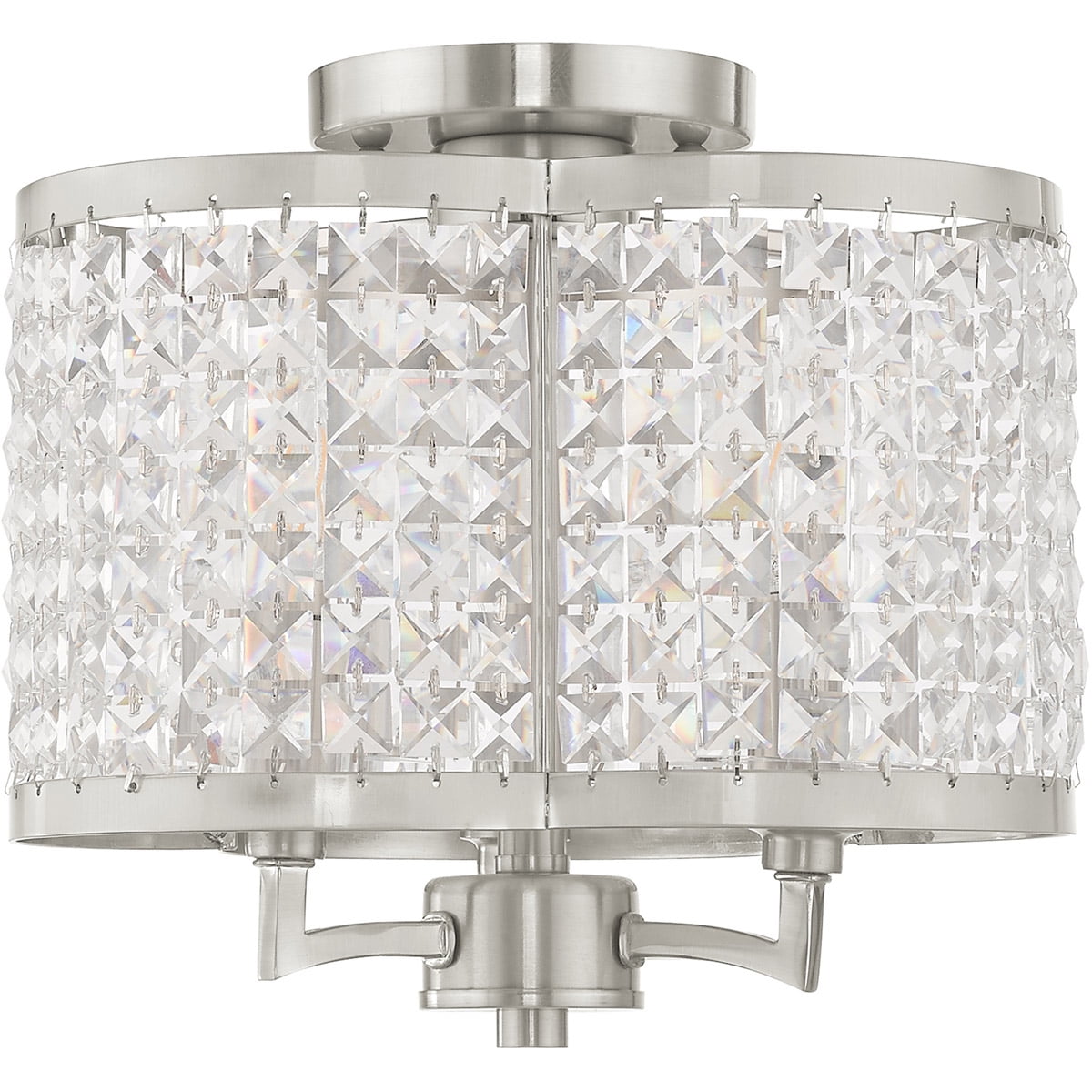 3 Light Brushed Nickel Ceiling Light fixture with Clear Crystals Shade