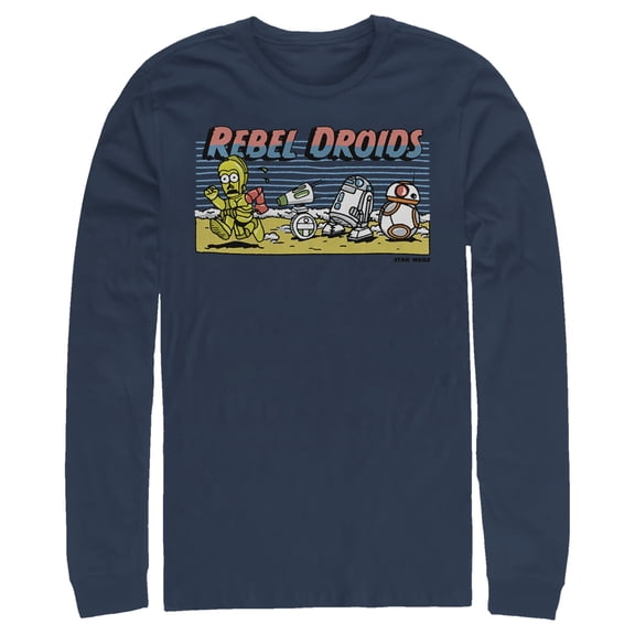 Men's Star Wars: The Rise of Skywalker Rebel Droids Cartoon Long Sleeve Shirt Navy Blue Large