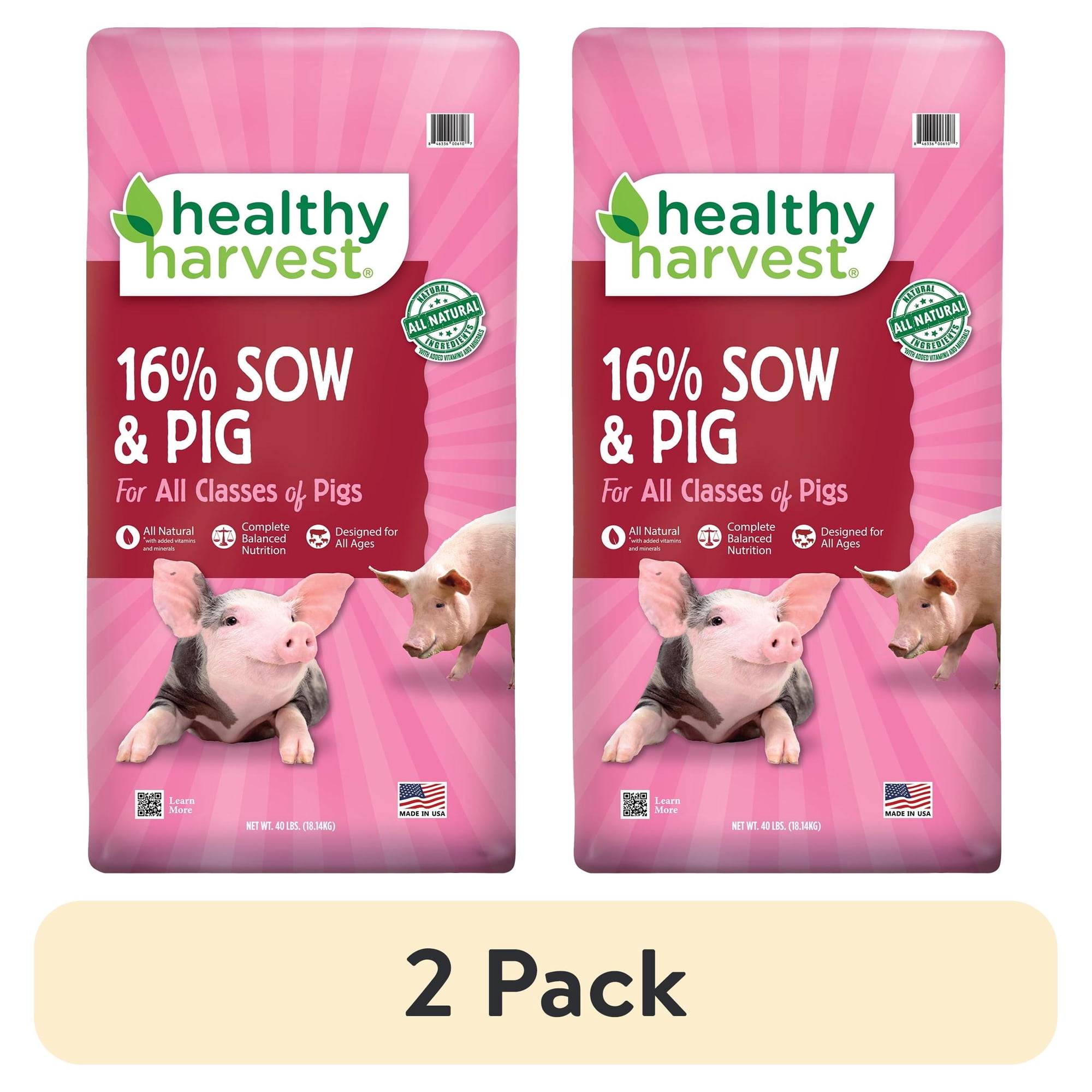 (2 pack) Healthy Harvest 16% Sow & Pig Pellet Feed, 40 lb Bag