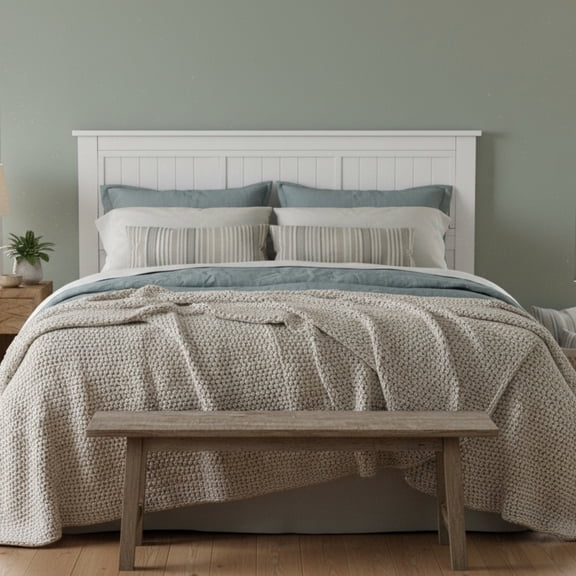dokea Window Pane Wood Queen Panel Headboard - White
