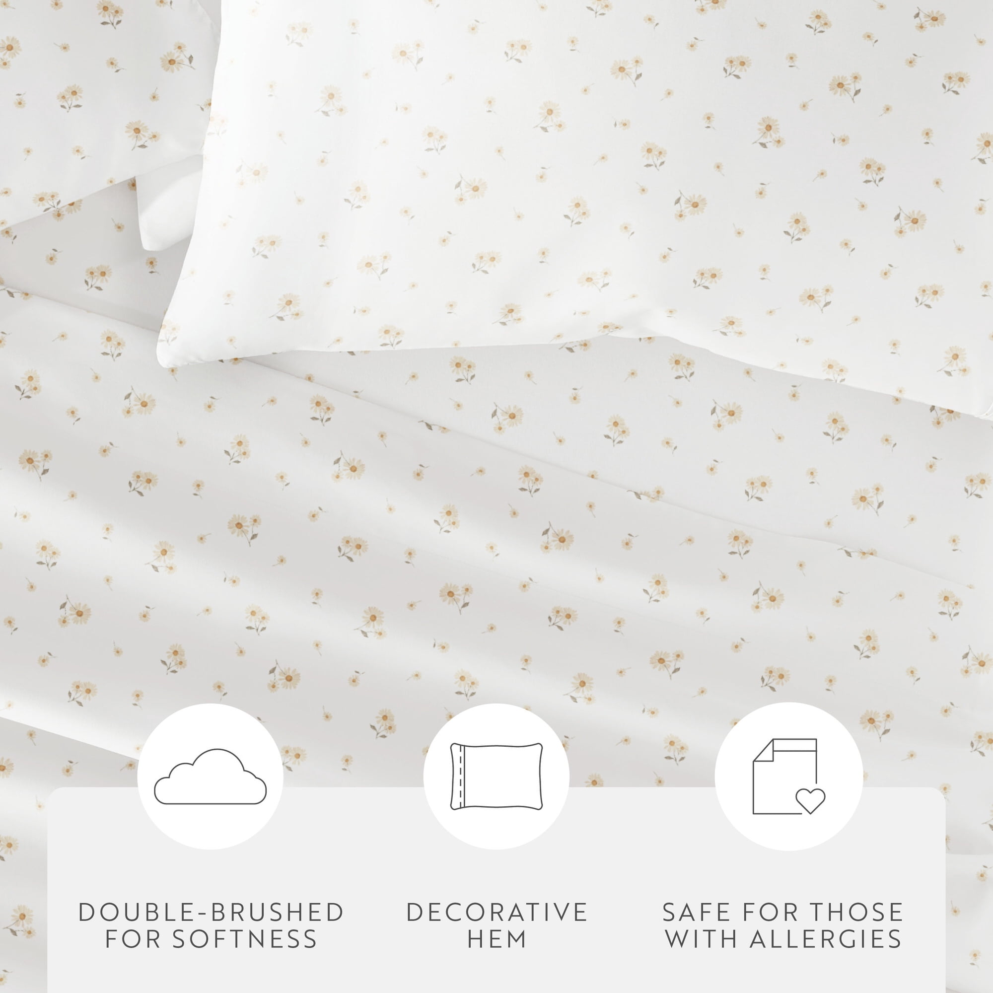 Noble Linens 4 Piece Ditsy Pattern Microfiber Bed Sheets, Yellow Daisies, King