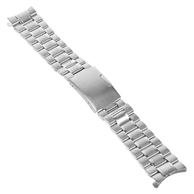 22mm Stainless Steel Solid Links Bracelet Watch Band Strap Curved End with 4pcs Watch Spring Bars (Silver)