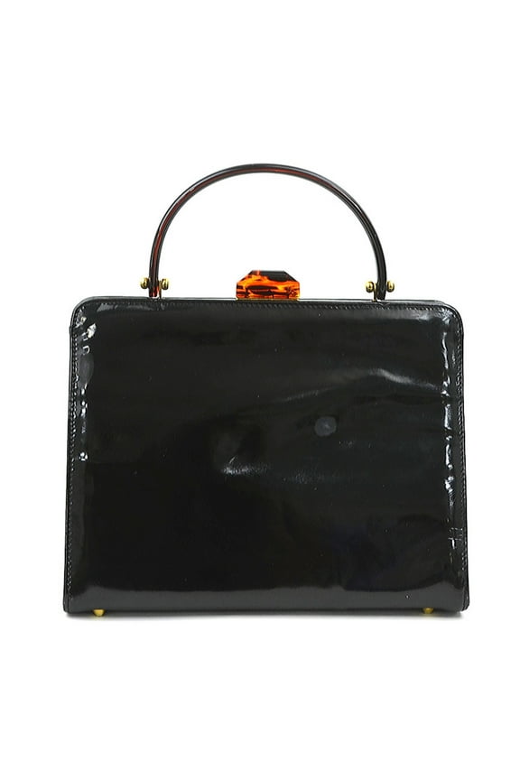 Pre-Owned Bottega Veneta handbag patent leather plastic black brown women's e60413g